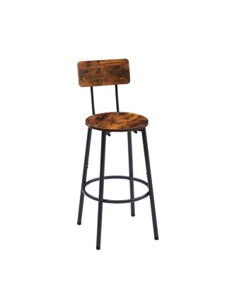 Rustic Brown Barstool Set with Backrests and Shelves