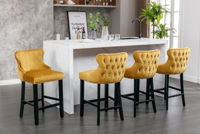 Gold Velvet Wingback Bar Stools, Set of 2