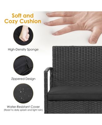 8PCS Patio Rattan Furniture Set Cushioned Chair Wooden Tabletop Black