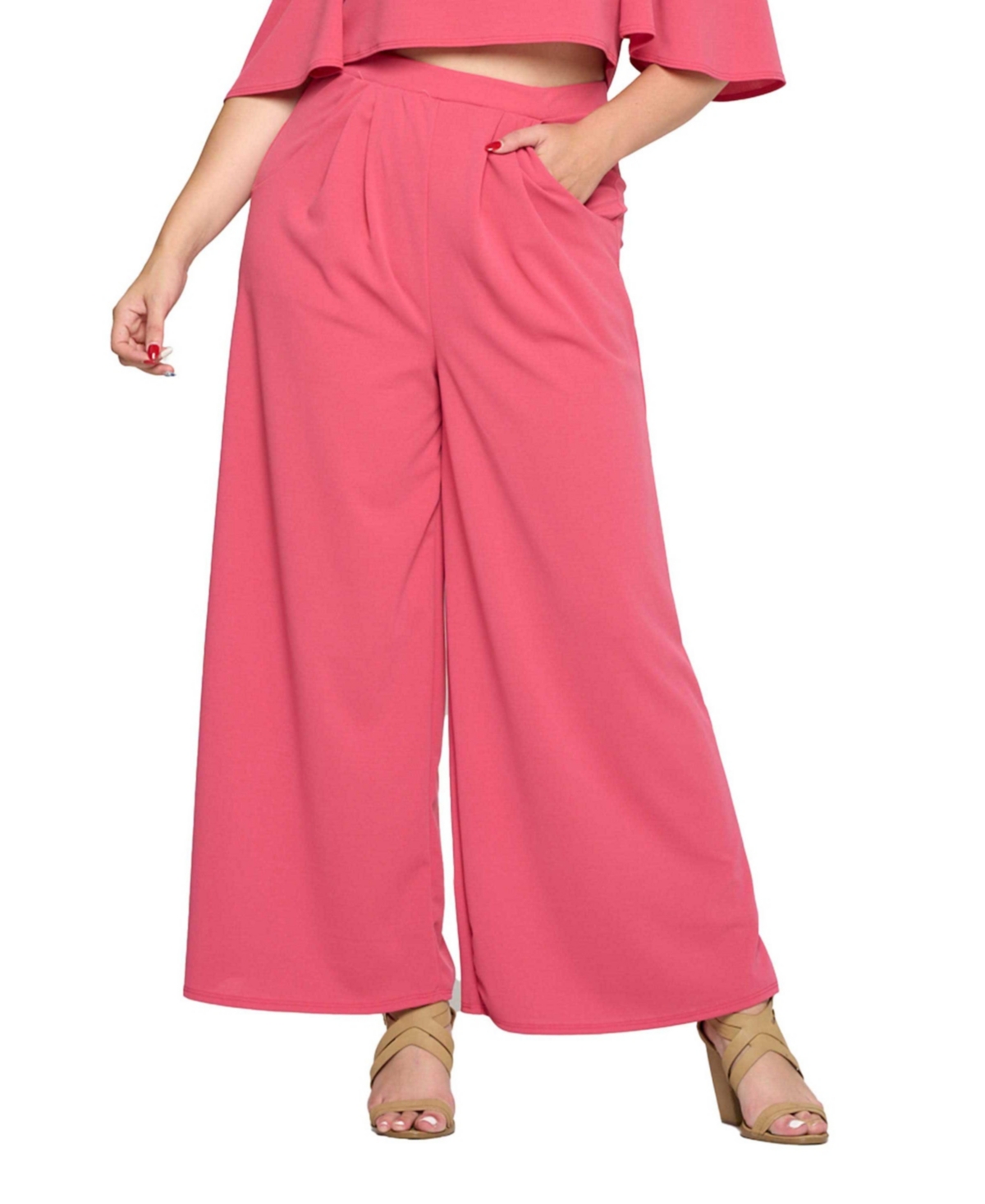Plus Size Rachel Wide Leg Pocket Pants - Pink