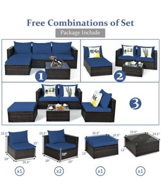 5PCS Patio Rattan Furniture Set Sectional Conversation Sofa w/ Coffee Table