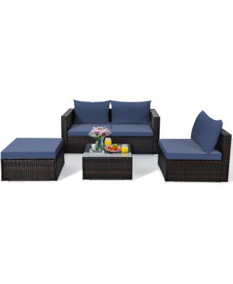 5PCS Patio Rattan Furniture Set Sectional Conversation Sofa w/ Coffee Table