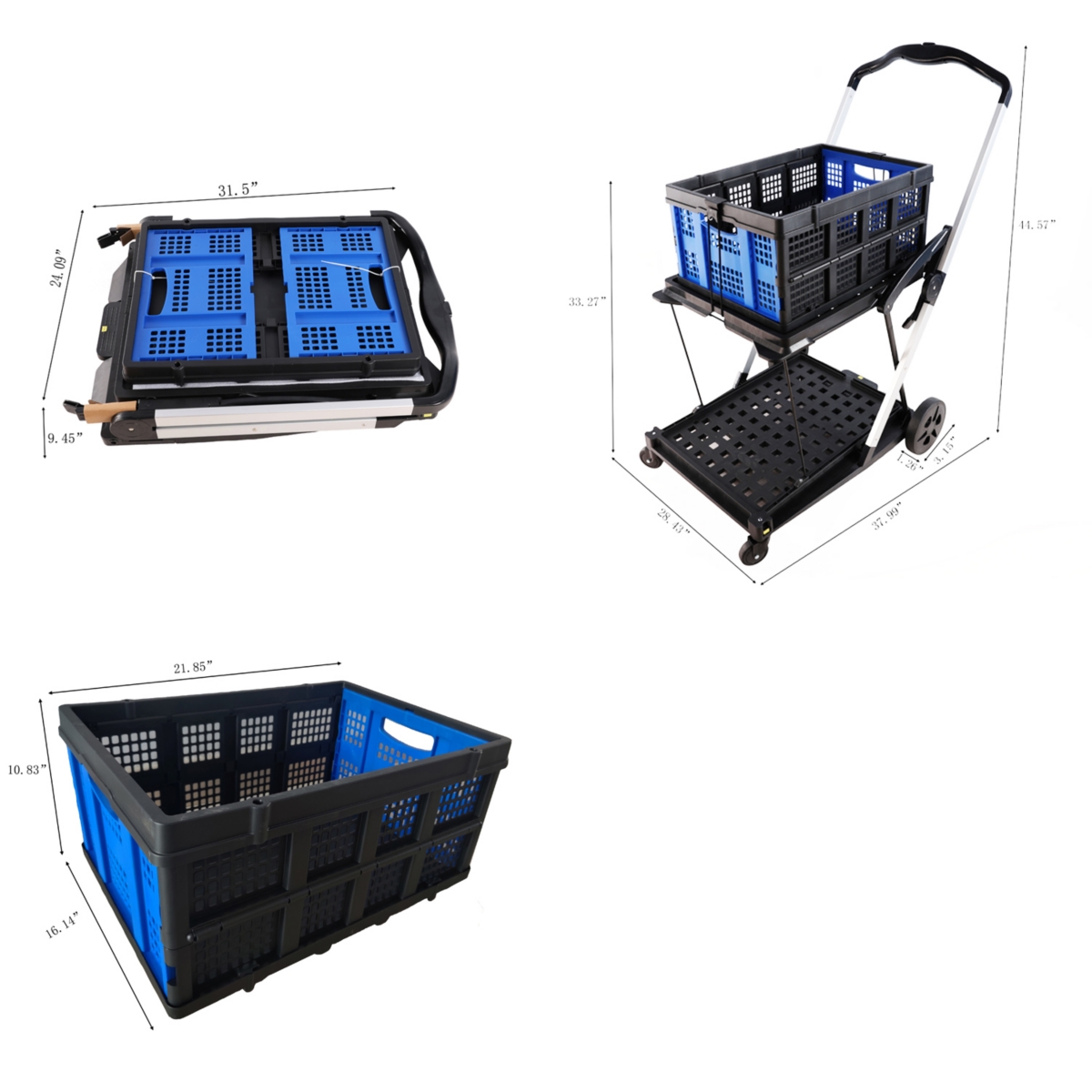 Streamdale Furniture Collapsible, Multi-Level Aluminum and Pp Utility Trolley with Smooth Wheels - Black+blue