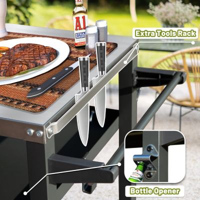 Streamdale Rust-Proof Outdoor Grill Table with Extra Tool Hooks and Wheels