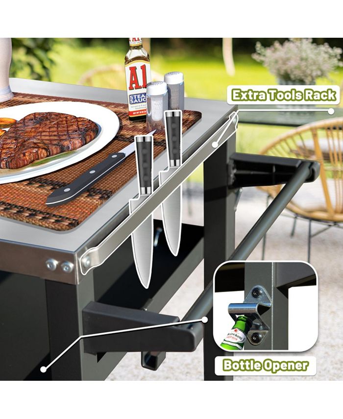 Simplie Fun Rust-Proof Outdoor Grill Table with Extra Tool Hooks and ...