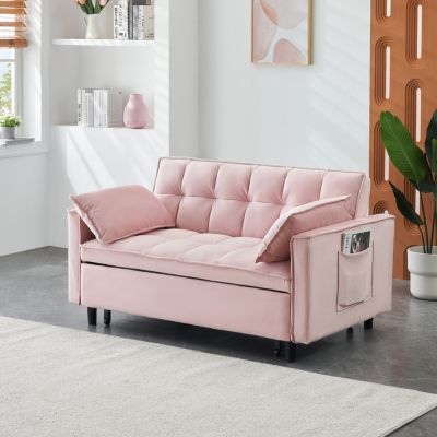 Sofa Bed with 2 Pillows, 55 Inch - Beige, Black, Pink, or Gray