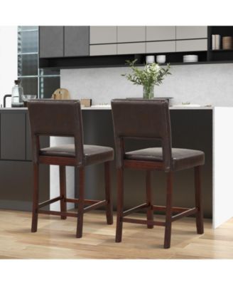 2 Piece Bar Chair Set with Hollowed Back and Rubber Wood Legs