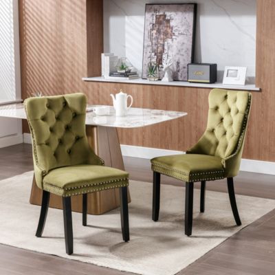 2-PCS Contemporary Velvet Olive-Green  Dining Chairs