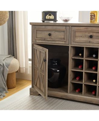 Farmhouse Buffet Cabinet with Wine Storage, Gray Wash 39.37x15.75x34