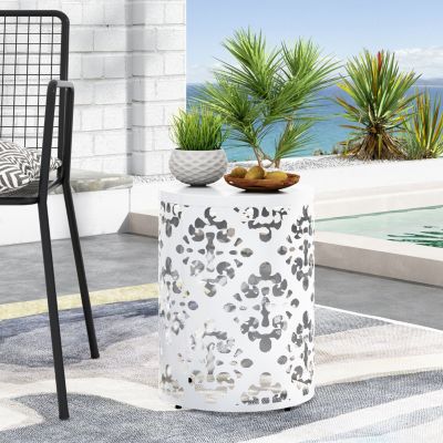 Streamdale Airy Modern Side Table with Iron Cut Floral Design