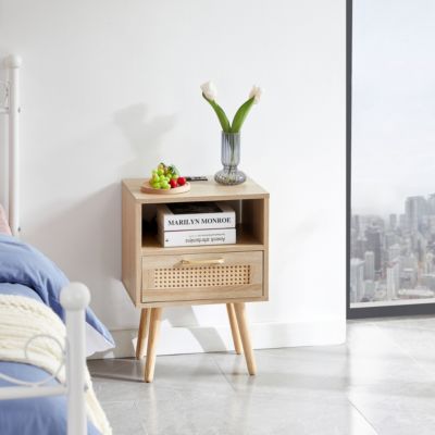 Modern Nightstand with Outlet, USB, Drawer
