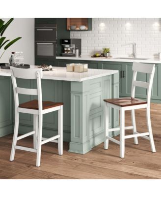 Wooden Bar Stool Set of 4 Bar Chairs with LVL Rubber Wood Frame, Backrest, Footrest