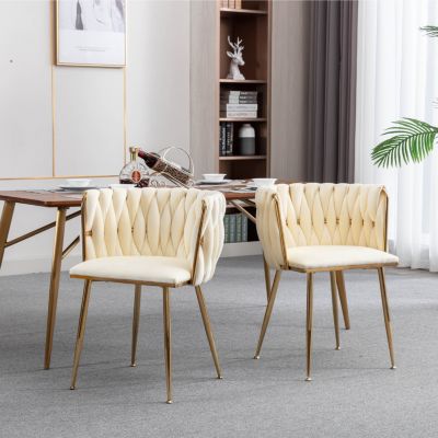 Velvet Dining Chair (Set of 2), Modern Ivory