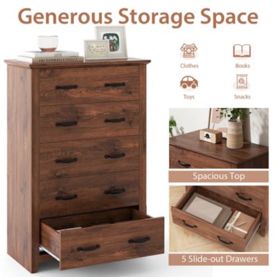 5 Drawer Chest Storage Dresser Tall Cabinet Organizer Bedroom Hallway