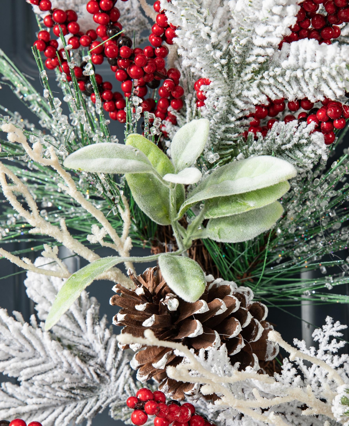 Glitzhome 24 D Christmas Flocked Pinecone Berry Wreath In Multi