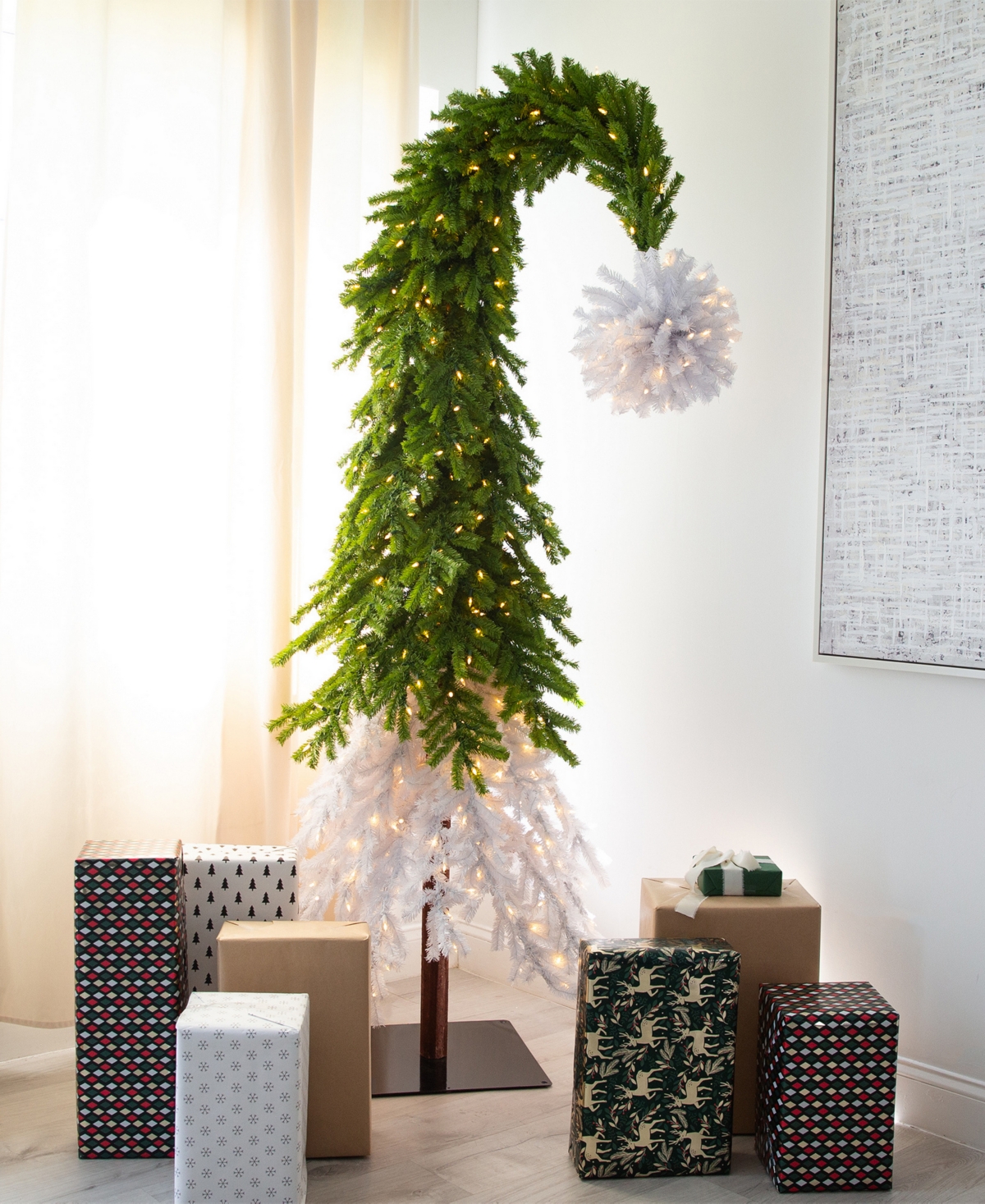Nearly Natural 7ft. Holiday Green And White Santa's Hat Christmas Tree With 500 Led Lights And 1275 Bendable Branch In Green