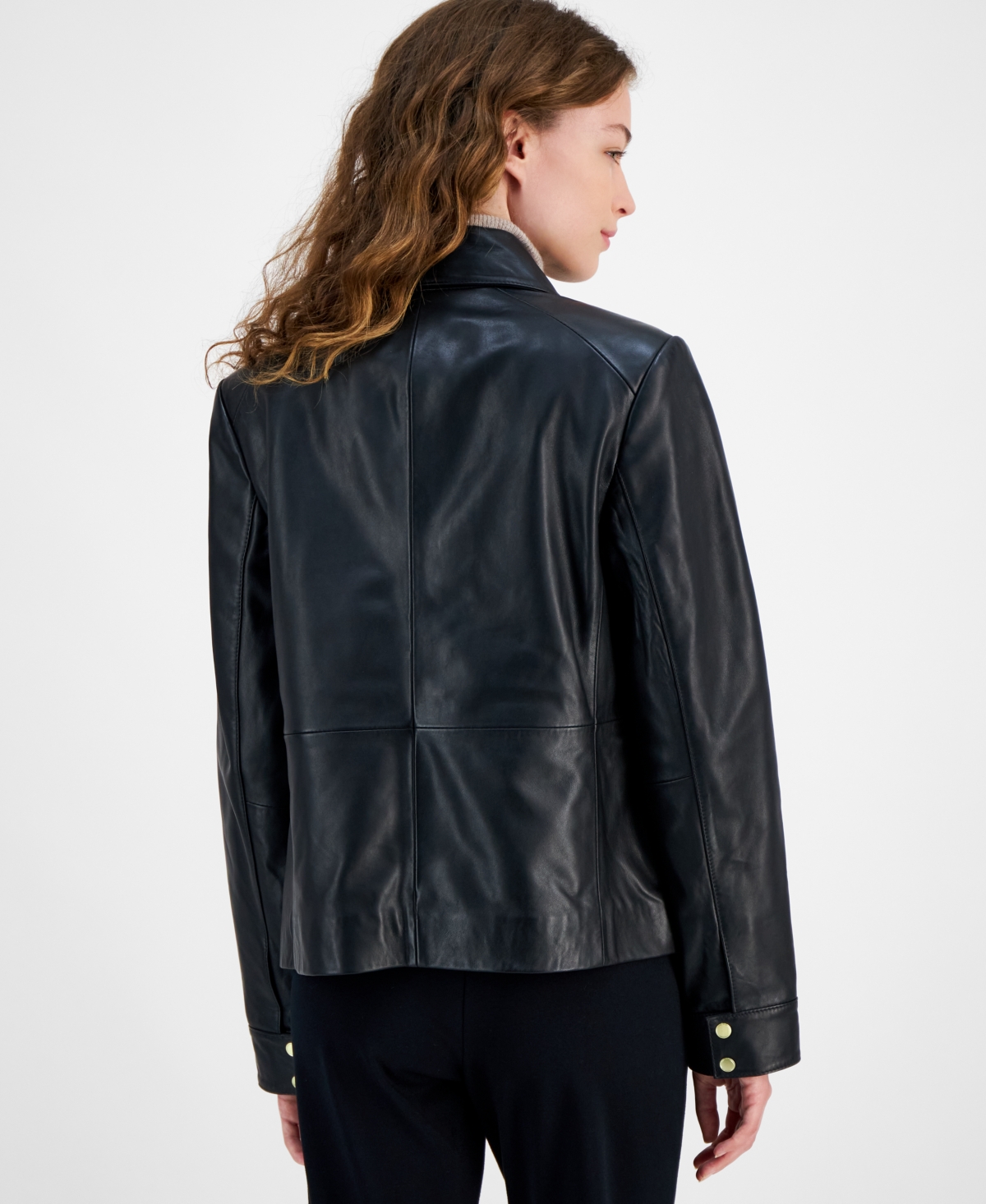 Cole Haan Women's Leather Zip-Front Collared Coat