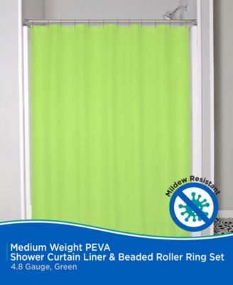 Medium Weight Peva Shower Curtain Liner and Beaded Roller Ring Set