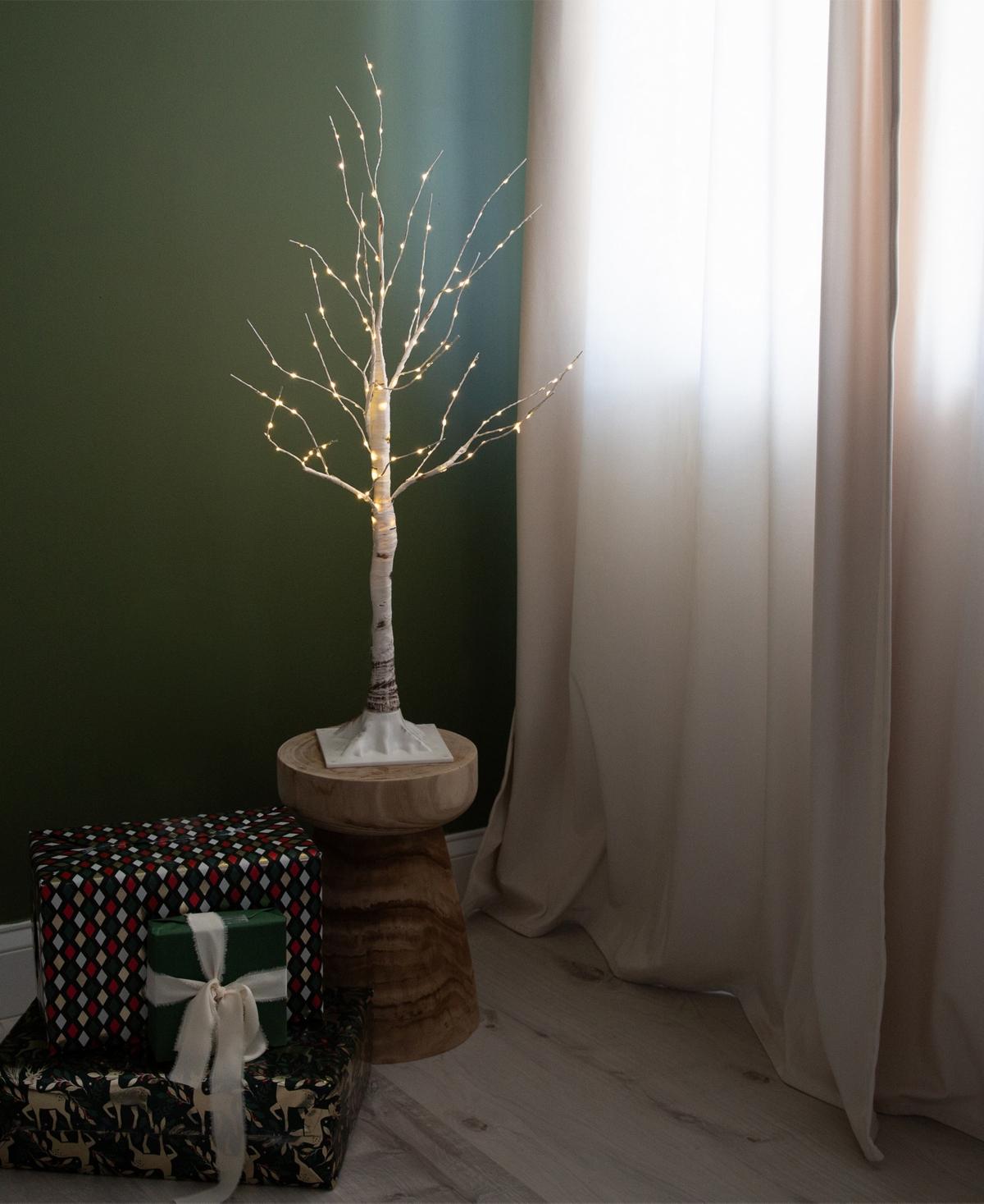Nearly Natural 3ft. Pre-Lit ArtificialBirch Tree with 120 WarmLed Lights - White