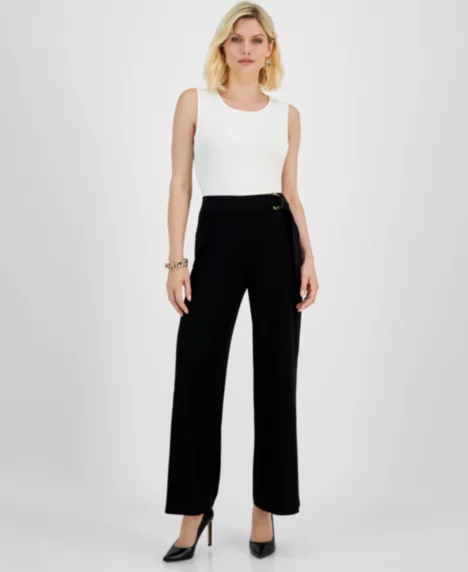 Petites Pull-On Flare-Leg Pants - Deep Black