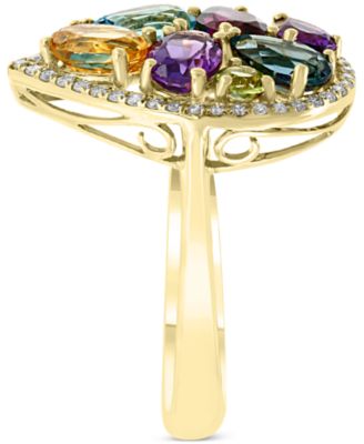 EFFY&reg; Multi-Gemstone (3-1/4 ct. t.w.) & Diamond (1/6 ct. t.w.) Pear Halo Statement Ring in 14k Gold