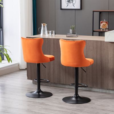 Modern Adjustable Velvet Bar Stools, Set of 2