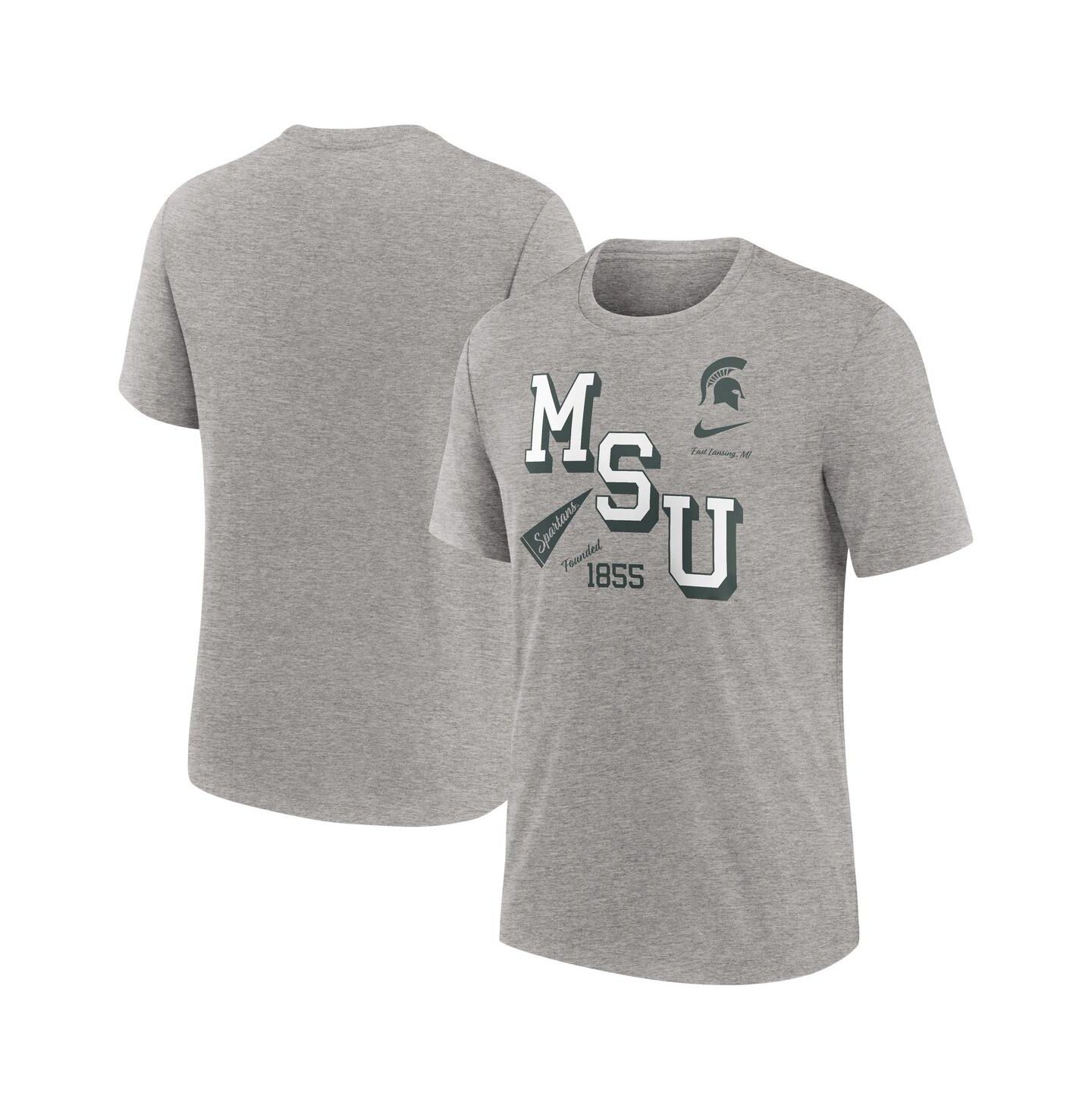 Мужская футболка Nike Heather Gray Michigan State Spartans Blitz Roll Call Tri-Blend — фото 1