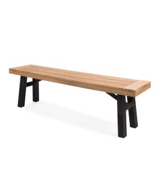 Rustic Acacia Wood Bench Set with Slat Design and Two-Toned Finish