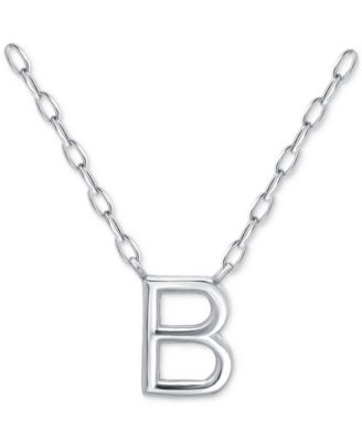 Initial B Pendant Necklace in Sterling Silver, 16" + 2" extender