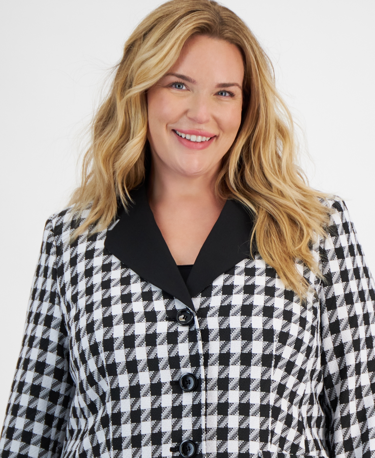 Le Suit Plus Size Houndstooth Belted Pantsuit -White