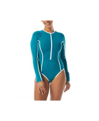 Sculpt Long Sleeve Zip Front One Piece Swimsuit
