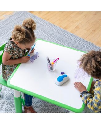 Dry-Erase Square Activity Table with 2 Chairs, Adjustable, Grassy Green, 3-Piece