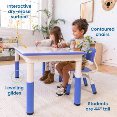 23in x 47in Rectangle Dry-Erase Activity Table and 2 Adjustable Height Plastic Chairs - Grey