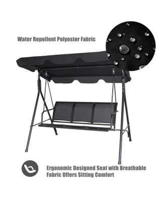 Outdoor Patio Swing Canopy 3 Person Canopy Swing Chair Patio Hammock Black