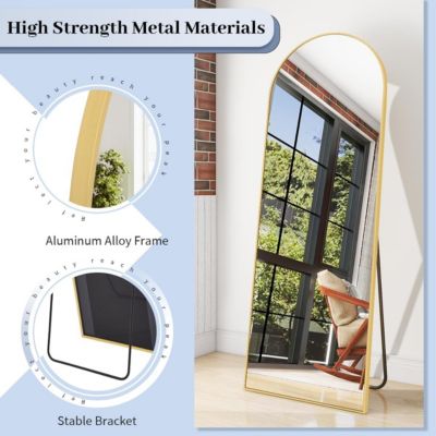 64"x21" Arched Full-Length Mirror with Gold Aluminum Alloy Frame, Rounded Corners, Standing, Hanging, Leaning
