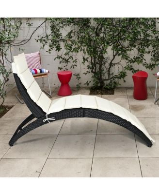2PCS Foldable Rattan Wicker Chaise Lounge Chair w/ Cushion Patio Outdoor
