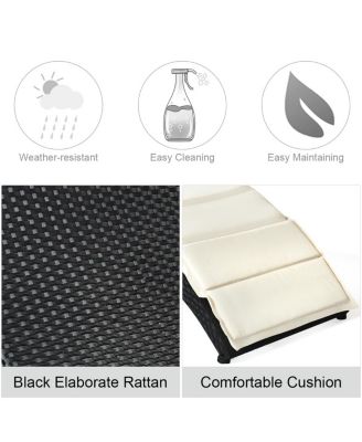 2PCS Foldable Rattan Wicker Chaise Lounge Chair w/ Cushion Patio Outdoor