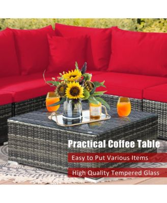 7PCS Patio Rattan Furniture Set Sectional Sofa Garden