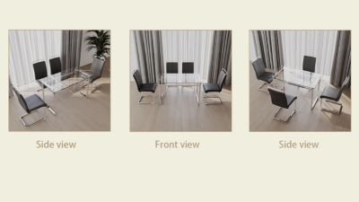 Elegant Glass Dining Table Set with PU Leather Chairs