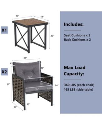 3 Piece Patio Rattan Furniture Set with Acacia Wood Tabletop