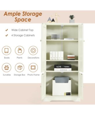 Accent Floor Storage Cabinet with Adjustable Shelves Antique 2-Door-Cream White