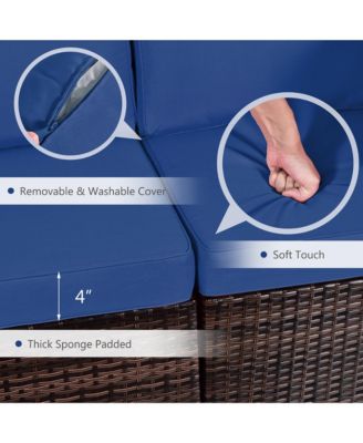 6PCS Patio Rattan Furniture Set Cushioned Sofa Coffee Table Garden