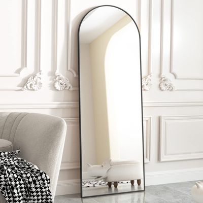 21"x64" Arched Full Length Mirror with Black Aluminum Frame, Free Standing, Leaning, Wall Mounted