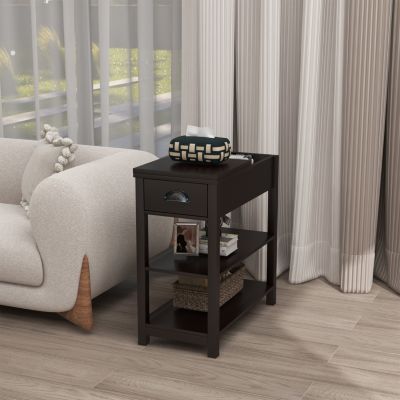 Narrow End Table with Flip-Over Drawers