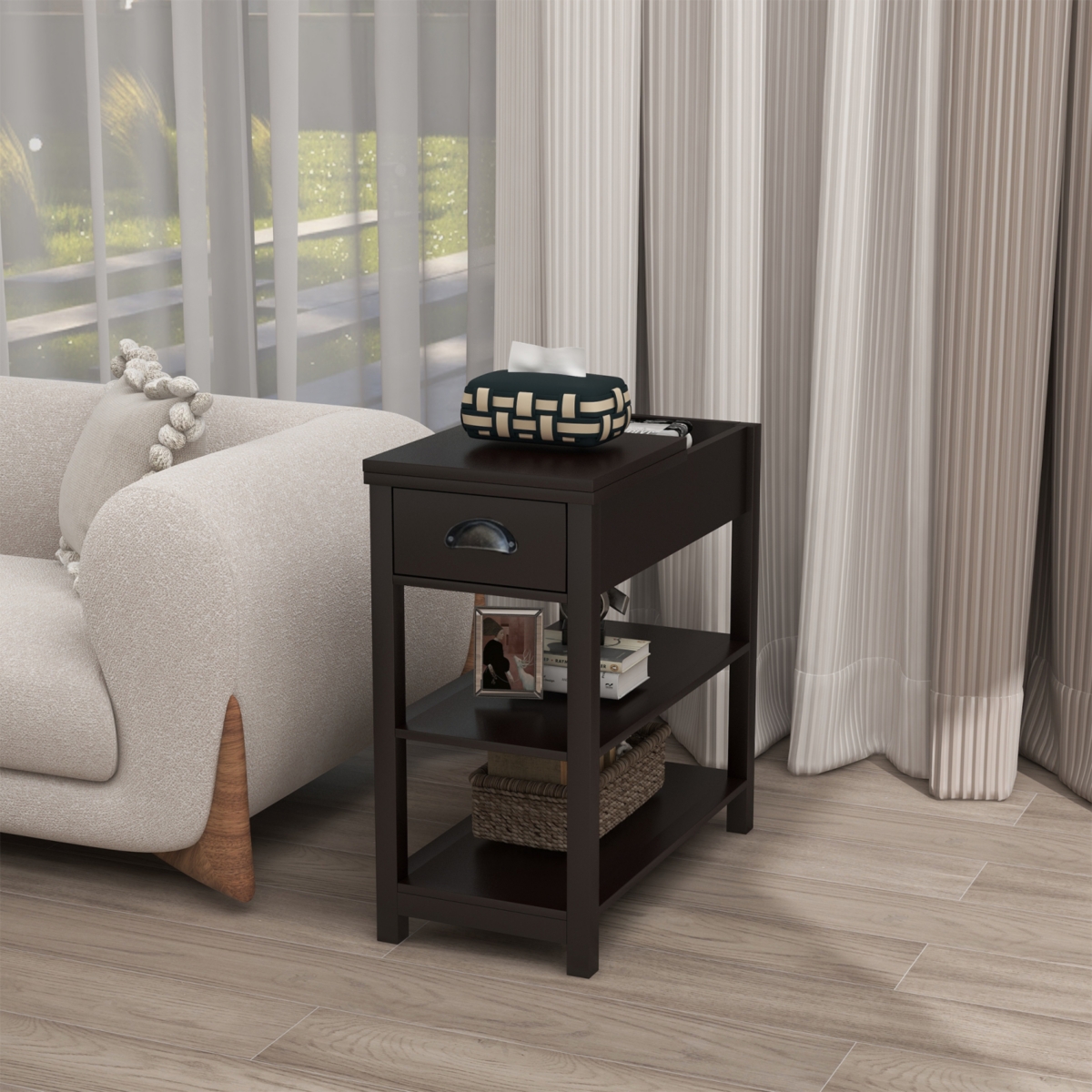 Streamdale Furniture Narrow Sided Table With Drawers And Bottom Partition In Flip Over Design