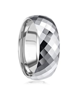 High Polished Diamond-Cut Faceted Tungsten Ring