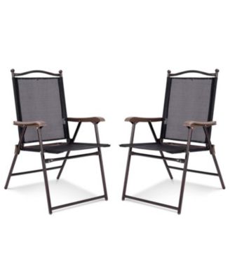 Set of 2 Patio Folding Sling Back Camping Deck Chairs