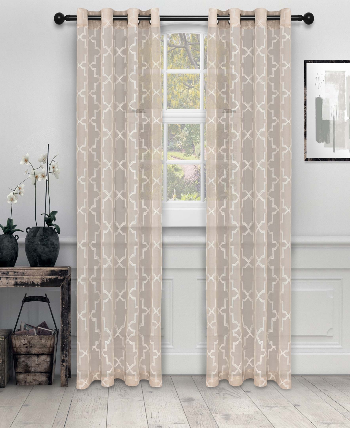 Superior Quatrefoil Modern Geometric Window Curtain Panel Set with Grommet Header, 42 X 84