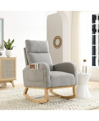  Modern High Backrest Rocker with Side Pockets