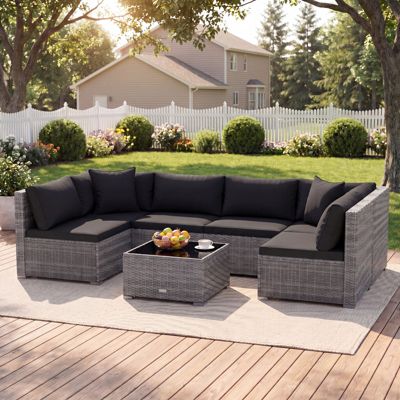 7PCS Patio Rattan Furniture Set Sectional Sofa Garden